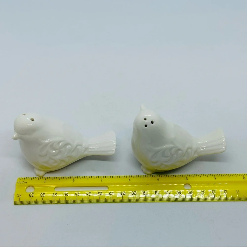 Pier1 Imports White Love Birds Salt and Pepper Shakers Porcelain Embossed Design